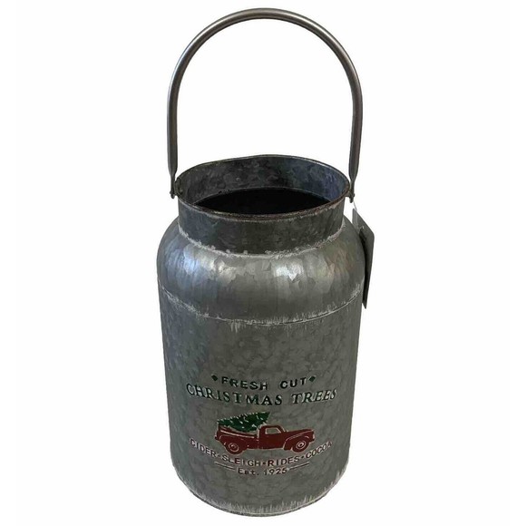 Metal Galvanized Jug Container Holiday Christmas Trees Truck Farmhouse Rustic LG - Picture 1 of 4